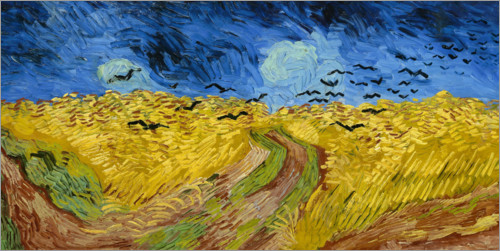 Poster Campo di grano con volo di corvi