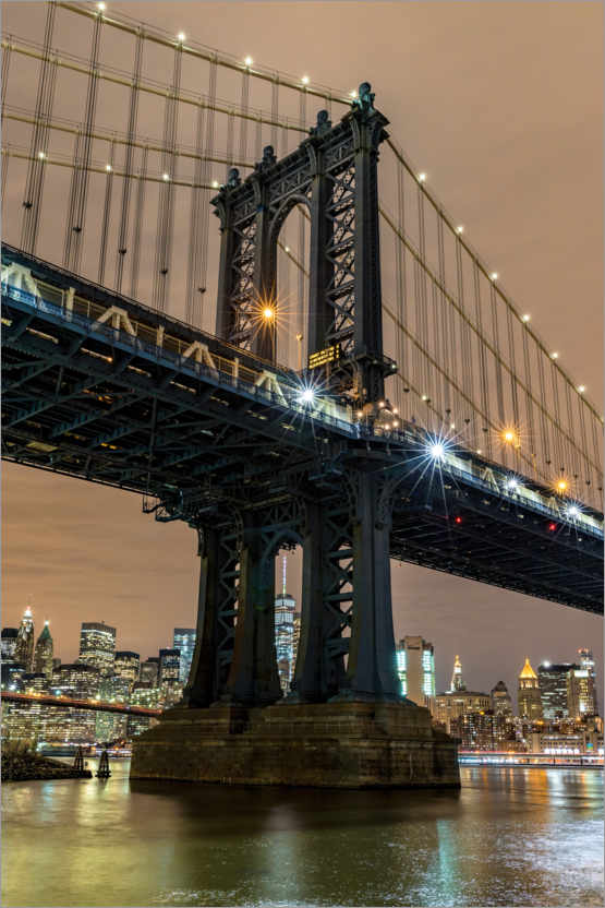 Poster Ponte di Manhattan a New York di notte