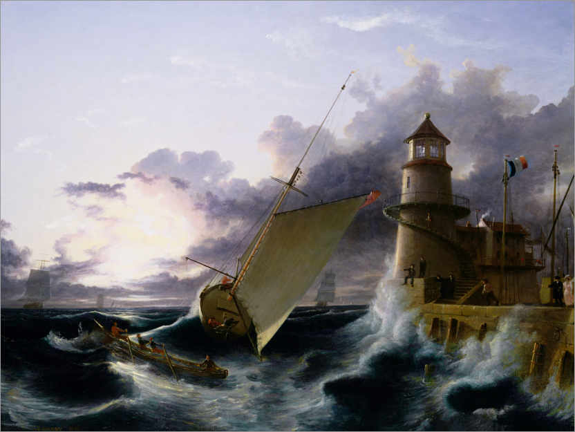 Poster Barca al faro, una folata di vento