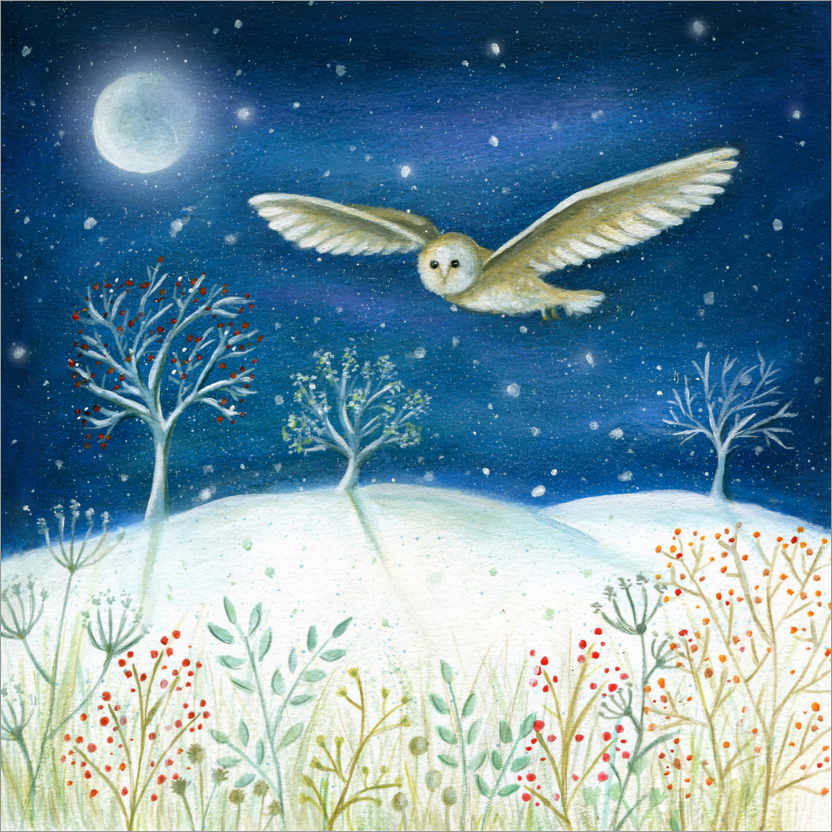 Poster Civetta delle nevi al chiaro di luna