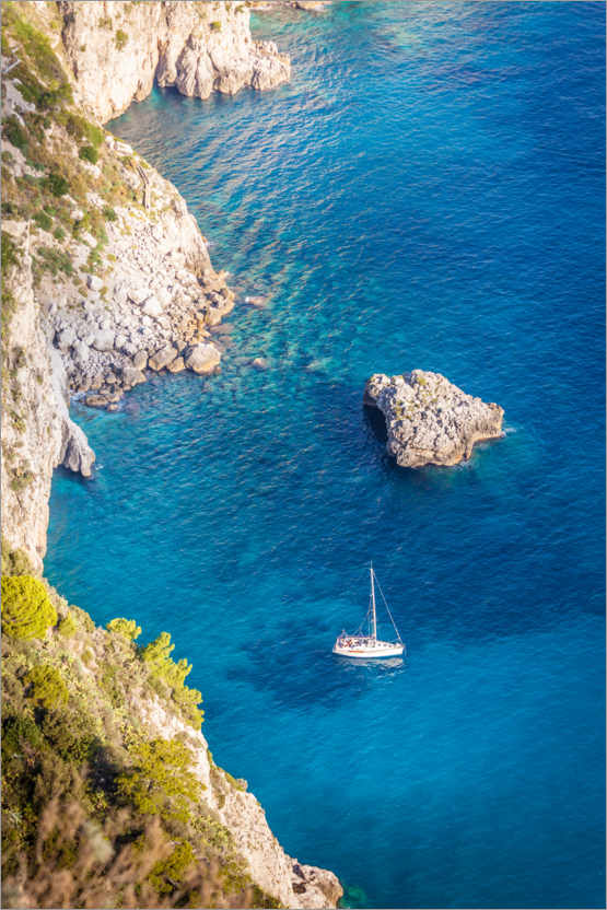 Poster Barca a vela nella baia blu di Capri