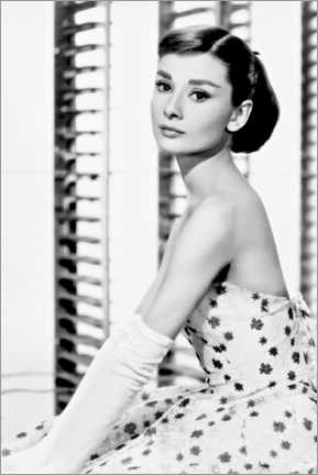 Stampa su legno  Audrey Hepburn in abito a fiori - Celebrity Collection