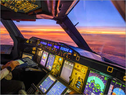Stampa su vetro acrilico  Cabina di pilotaggio A380 al crepuscolo - Ulrich Beinert