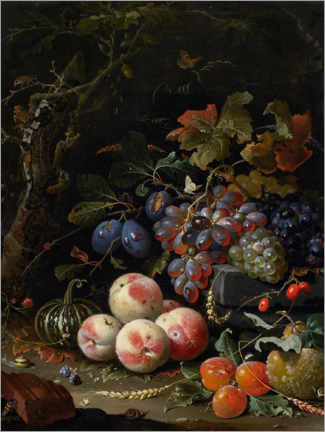 Poster Natura morta con frutti, foglie e insetti