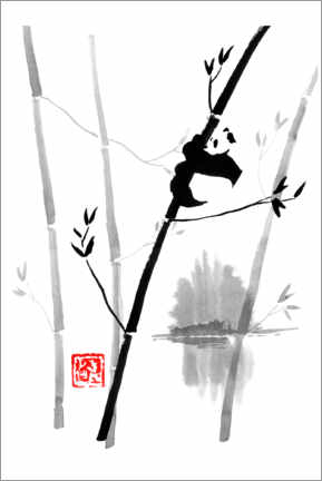 Poster  Panda sull'albero di bambù - Péchane
