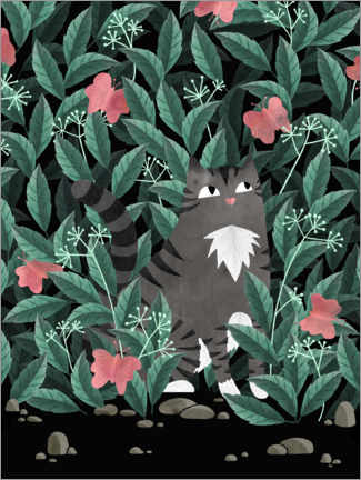 Poster Gatto tigrato nel giardino delle farfalle