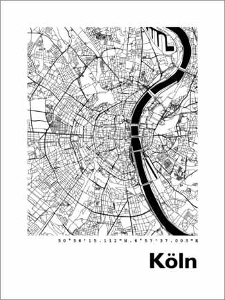 Stampa su vetro acrilico  Mappa della città di Colonia - 44spaces