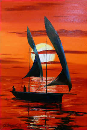 Poster Barca a vela al tramonto