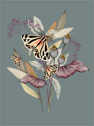 Poster Floreale con farfalle III