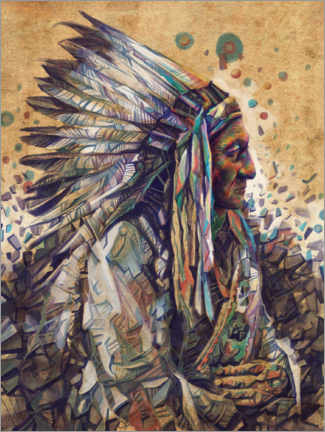 Poster  Ritratto di arte nativa di toro seduto 2 - Bekim Mehovic