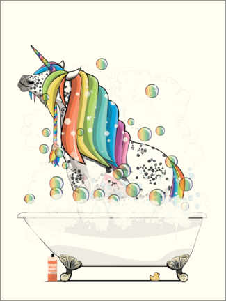 Poster Unicorno nella vasca da bagno, capelli arcobaleno
