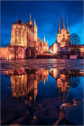 Stampa su legno  Piazza del Duomo di Erfurt in serata - Martin Wasilewski