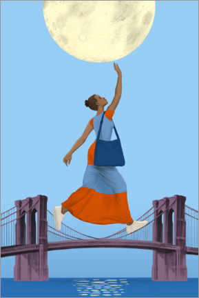 Stampa su legno  Luna sul ponte di Brooklyn Brooklyn - Silja Goetz