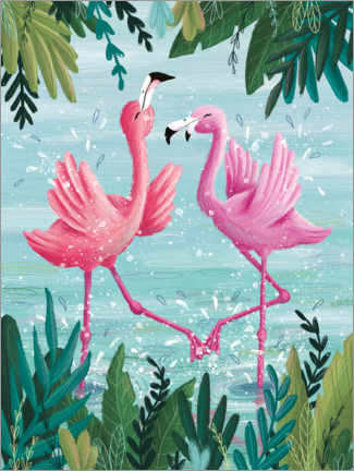 Poster twin flamingos