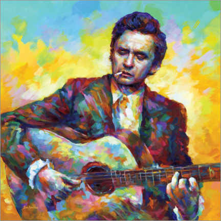 Stampa su alluminio  Johnny Cash with the Guitar - Leon Devenice