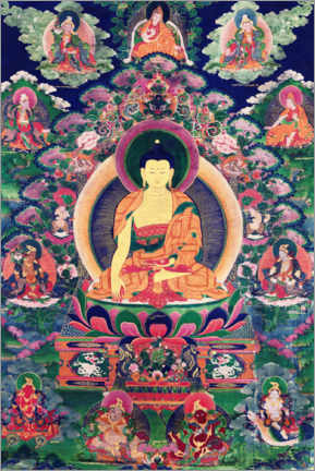 Stampa su legno  Buddha ??kyamuni con undici figure - Tibetan School
