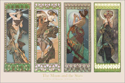 Stampa su plexi-alluminio  The Moon and the Stars (La luna e le stelle) - Alfons Mucha