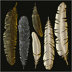 Adesivo murale  Feathers in Gold and Silver