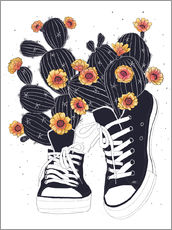 Stampa su plexi-alluminio  Scarpe da ginnastica con cactus fioriti - Valeriya Korenkova
