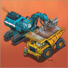 Stampa su plexi-alluminio  Excavator and trucks - Helmut Kollars
