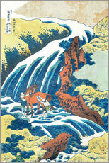 Stampa su plexi-alluminio  La cascata di Yoshino dove il guerriero Yoshitsune lavò il cavallo - Katsushika Hokusai