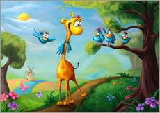 Adesivo murale  Giraffe with funny birds - Tooshtoosh