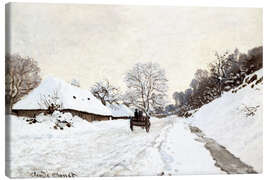Stampa su tela  Un carrello su una strada innevata a Honfleur - Claude Monet