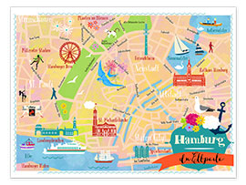 Poster  Mappa della città colorata Amburgo - Elisandra Sevenstar