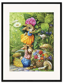 Stampa artistica con cornice  Rabbits picking flowers - Petar Meseldzija