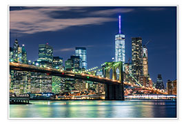 Poster  Skyline di New York con ponte di Brooklyn di notte - Sascha Kilmer
