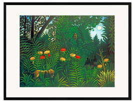 Stampa artistica con cornice  Paesaggio esotico con tigre e cacciatori - Henri Rousseau