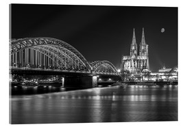 Stampa su vetro acrilico  Cologne Cathedral and Hohenzollern Bridge at night (b / w) - rclassen