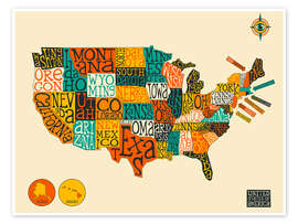 Poster  Mappa degli Stati Uniti - Jazzberry Blue