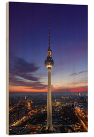 Stampa su legno  Torre della televisione di notte, Berlino