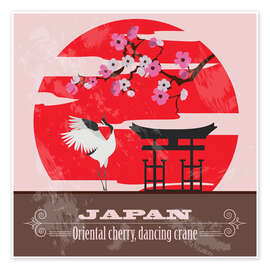 Poster  Japan - Cherry &amp; Crane