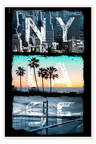 Poster New York, Los Angeles, San Francisco