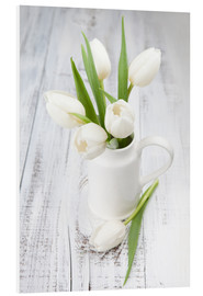 Stampa su PVC  Tulipani bianchi su legno imbiancato