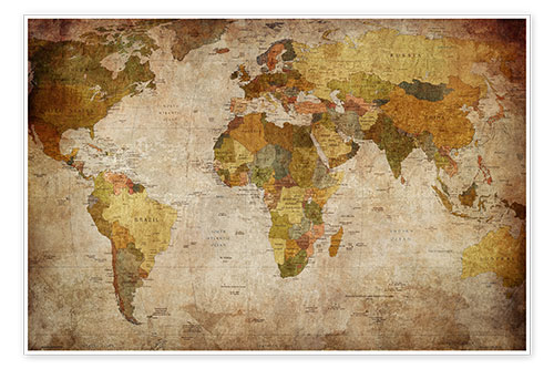 Poster Mappa del mondo vintage (inglese)