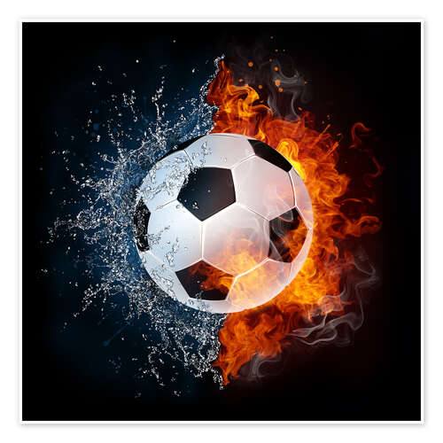 Poster Pallone da calcio in battaglia con gli elementi