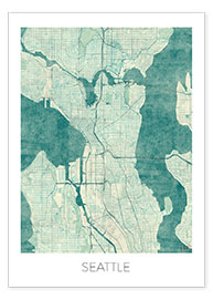 Poster  Seattle Map Blue - Hubert Roguski