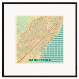 Stampa artistica con cornice  Barcelona Map Retro - Hubert Roguski