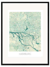 Stampa artistica con cornice  Mappa blu di Amburgo, Germania - Hubert Roguski