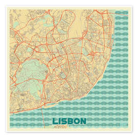 Poster  Lisbon, Portugal Map Retro - Hubert Roguski