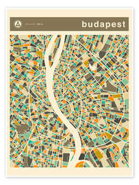 Poster  BUDAPEST MAP - Jazzberry Blue