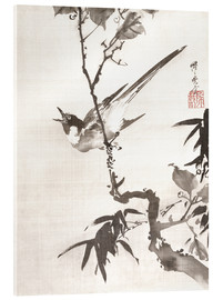 Stampa su vetro acrilico  Uccellino canta su un ramo - Kawanabe Kyosai