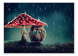 Poster  Owl in the rain - Elena Schweitzer