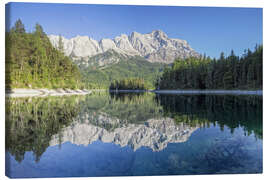 Stampa su tela  Lago Eibsee con montagna Zugspitze - Dieter Meyrl