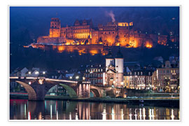 Poster  Castle and Old Bridge at night, Heidelberg, Baden-Wurttemberg, Germany - Jan Christopher Becke