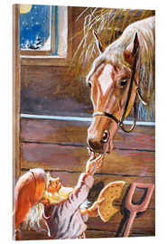 Stampa su vetro acrilico  Il nano dà da mangiare al cavallo nella stalla - Jenny Nyström