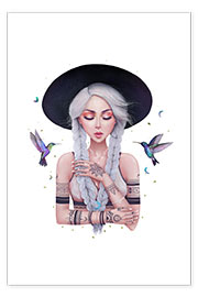 Poster  Ragazza Boho con colibrì - Valeriya Korenkova